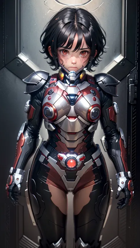 Highest quality　8k Iron Man Suit Girl　Elementary school girl　Sweaty face　cute　short hair　boyish　Steam coming from the head　My ha...