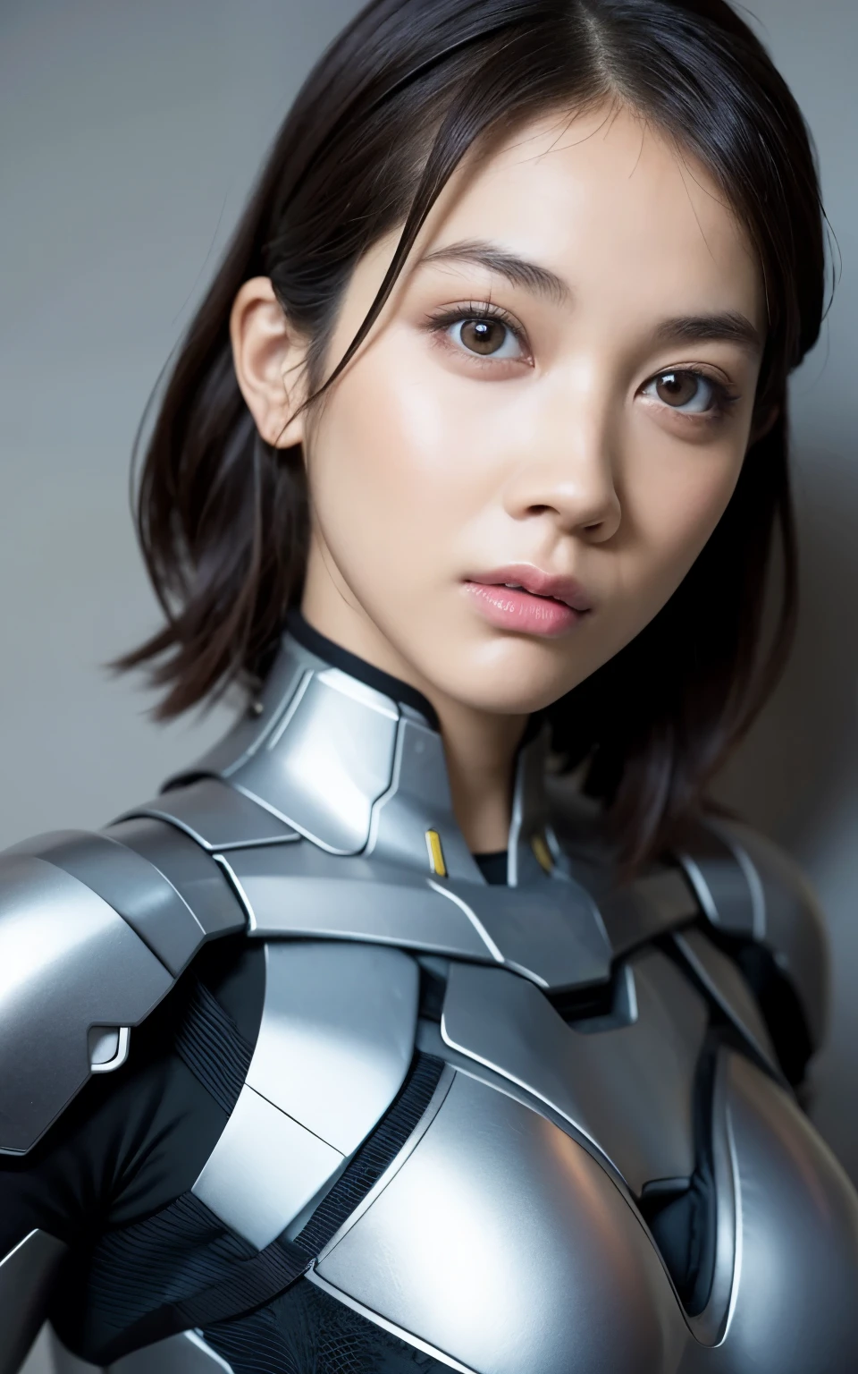 girl, golden ultron suit, blonde, blue eyes, Hyper Realistic, masterpiece