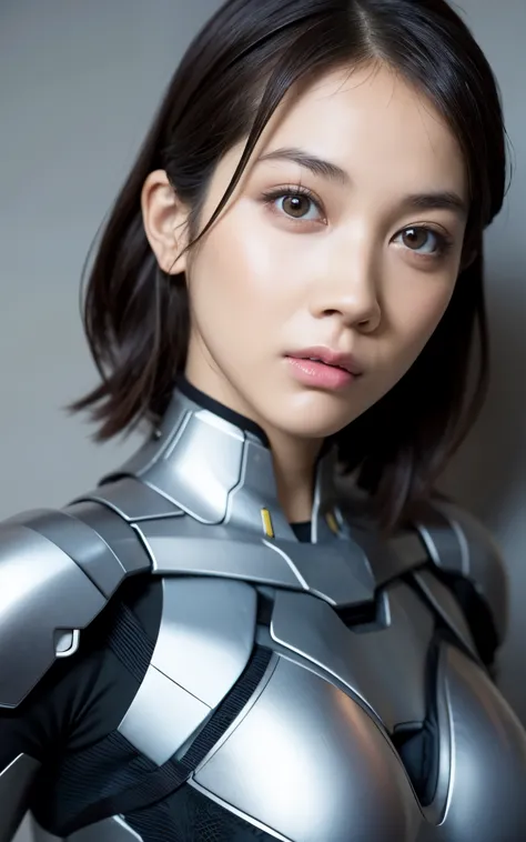 girl, golden ultron suit, blonde, blue eyes, hyper realistic, masterpiece