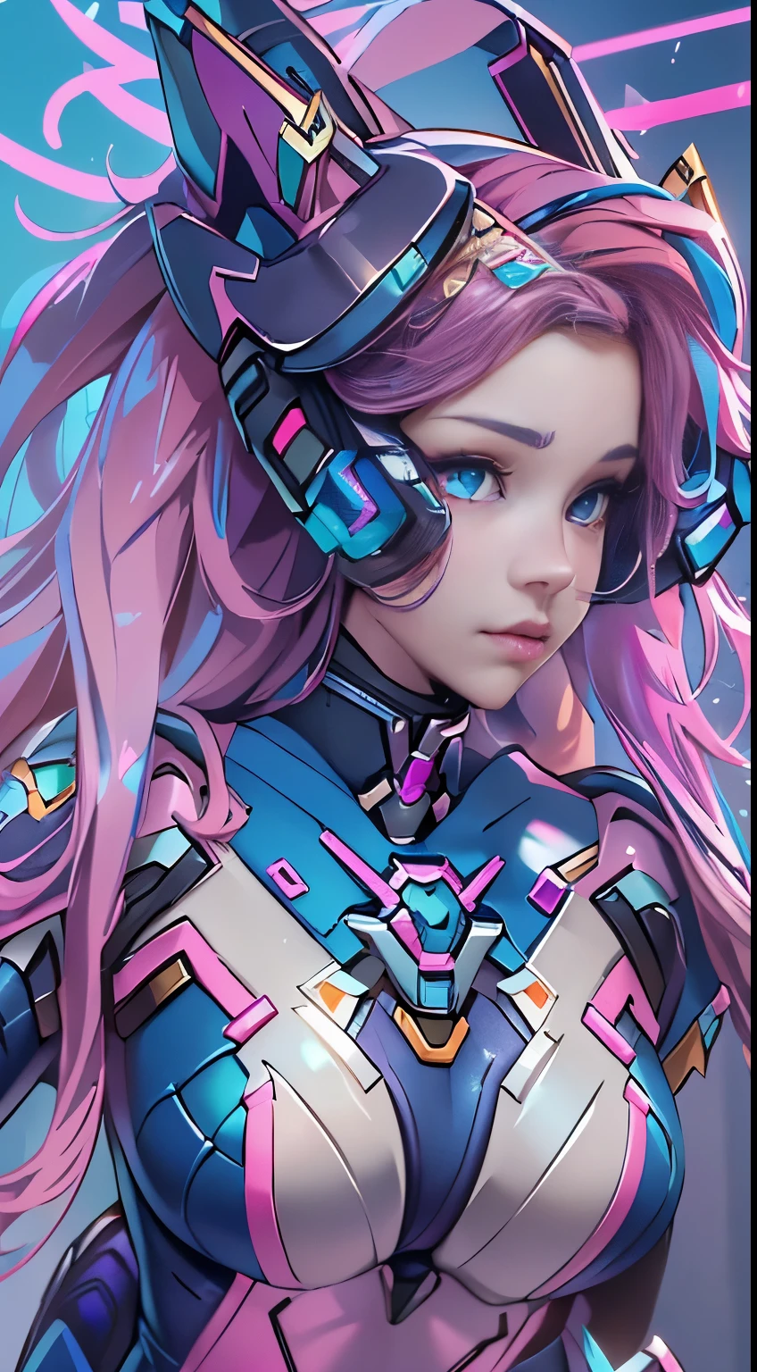 Best Quality，tmasterpiece，ultimate resolution，Suave，extremely colorful，Color, empty eyeermaid princess，(D.Va from overwatch wearing her original blue suit:1.4)，Black stockings，Starrysky Android!,More detailed 8K.unreal engine:1.4,UHD,La Best Quality:1.4, photorealistic:1.4, skin texture:1.4, masterpiece:1.8,first work, Best Quality,object object], (detailed face features:1.3),(Blue Robotic Laboratory:1.4),(long pink hair:1.4),（Beautiful and detailed eye description）,(hands:1.4)