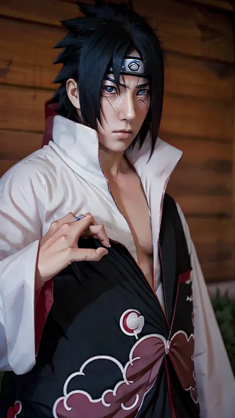 boy, pretty, sasuke uchiha, naruto shippuden, black hair , black eyes ,manto da akatsuki