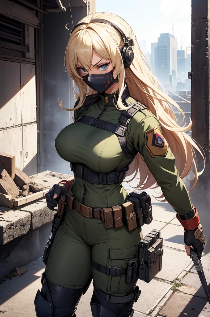 A female superhero wears a leather armored suit and wears a mask over her face in a (DC style),1girl, solo, masterpiece), (best quality), anime art style, anime illustration, super detailed, high dynamic range, depth of field, (colorful), The artwork is ultra-detailed, Theme is original, gritty, and full of modern warfare elements. Filipino woman, 26 years old, tanned bronze skin, amber eyes, (Wearing: USA marine corps uniform, camouflage military uniform, bullet proof vest, pants, utility belt, armor, boots and gloves), holding and aiming a pistol, closed mouth, looking at viewer, hair between eyes, dynamic pose, fighting on the battlefield, outdoors, warzone, ruined city background, serious face, full body shot, masterpiece, best quality, anime aesthetic, gritty tone, absurdres,（8K， 4K， best qualtiy， A high resolution， 超A high resolution：1.1）， （tmasterpiece， realisticlying， photo-realistic：1.1）， cammy white， Street Fighter 61 girl， the face， closeup cleavage， double tails， blond hairbl， 黑The eye， Redlip， （looking at viewert：2）， Medium hair， long eyelasher， shadowing， petty face， largeeyes， exposed bare shoulders， hight contrast，Large breasts,1 girl, beautiful, perfect lighting, muscular, thick thighs, mature woman, milf, navel, abdomen, (masterpiece, high quality: 1.1), anime waifu bodybuilder, beautiful face, debatalho face, extremely detailed eyes, knight character, green eyes, perfect body, fit body, looking at the sword, character holding a sword, abdomen, large breasts, muscular, ((hair) long and blonde), sarashi white breast, sarashi, underboob, breasts bandages, arm bandages (insanely detailed, beautiful detailed face, masterpiece, best quality), (looking disgusted), konosuba, character A2, (white and torn bandages on the arms and legs), image taken from above, camera away, image with focus on the sword, high quality, white light clothes, sweat splattering, character on guard with sword, knight's pose, sword with sharp blade with brightness, clear image, bl