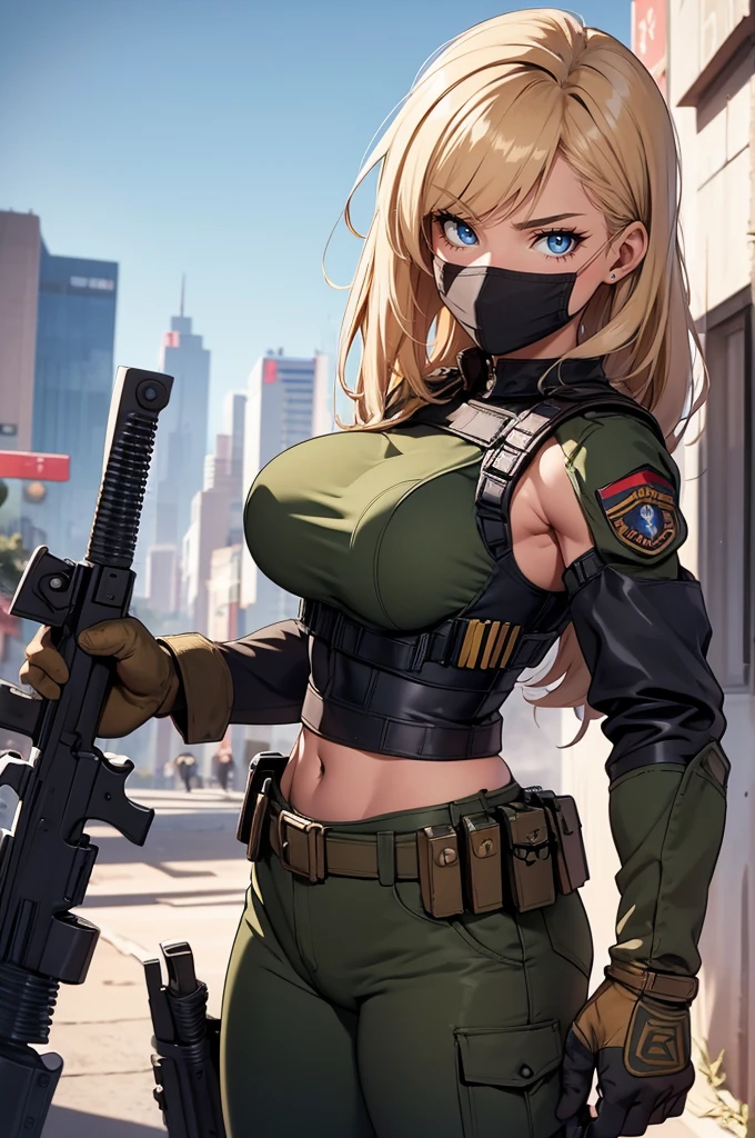 A female superhero wears a leather armored suit and wears a mask over her face in a (DC style),1girl, solo, masterpiece), (best quality), anime art style, anime illustration, super detailed, high dynamic range, depth of field, (colorful), The artwork is ultra-detailed, Theme is original, gritty, and full of modern warfare elements. Filipino woman, 26 years old, tanned bronze skin, amber eyes, (Wearing: USA marine corps uniform, camouflage military uniform, bullet proof vest, pants, utility belt, armor, boots and gloves), holding and aiming a pistol, closed mouth, looking at viewer, hair between eyes, dynamic pose, fighting on the battlefield, outdoors, warzone, ruined city background, serious face, full body shot, masterpiece, best quality, anime aesthetic, gritty tone, absurdres,（8K， 4K， best qualtiy， A high resolution， 超A high resolution：1.1）， （tmasterpiece， realisticlying， photo-realistic：1.1）， cammy white， Street Fighter 61 girl， the face， closeup cleavage， double tails， blond hairbl， 黑The eye， Redlip， （looking at viewert：2）， Medium hair， long eyelasher， shadowing， petty face， largeeyes， exposed bare shoulders， hight contrast，Large breasts,1 girl, beautiful, perfect lighting, muscular, thick thighs, mature woman, milf, navel, abdomen, (masterpiece, high quality: 1.1), anime waifu bodybuilder, beautiful face, debatalho face, extremely detailed eyes, knight character, green eyes, perfect body, fit body, looking at the sword, character holding a sword, abdomen, large breasts, muscular, ((hair) long and blonde), sarashi white breast, sarashi, underboob, breasts bandages, arm bandages (insanely detailed, beautiful detailed face, masterpiece, best quality), (looking disgusted), konosuba, character A2, (white and torn bandages on the arms and legs), image taken from above, camera away, image with focus on the sword, high quality, white light clothes, sweat splattering, character on guard with sword, knight's pose, sword with sharp blade with brightness, clear image, bl