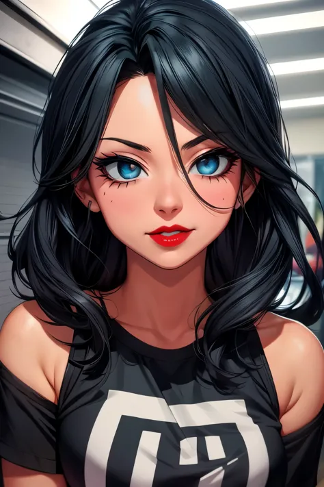 Adult Midnight (My Hero Academia), CG 8k ultra-realista, beautiful woman, seductive eyes, make-up, red lips, casual clothes 