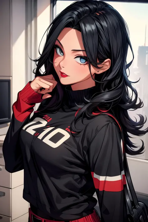 Adult Midnight (My Hero Academia), CG 8k ultra-realista, beautiful woman, empty eyes, seductive eyes, make-up, red lips, casual ...