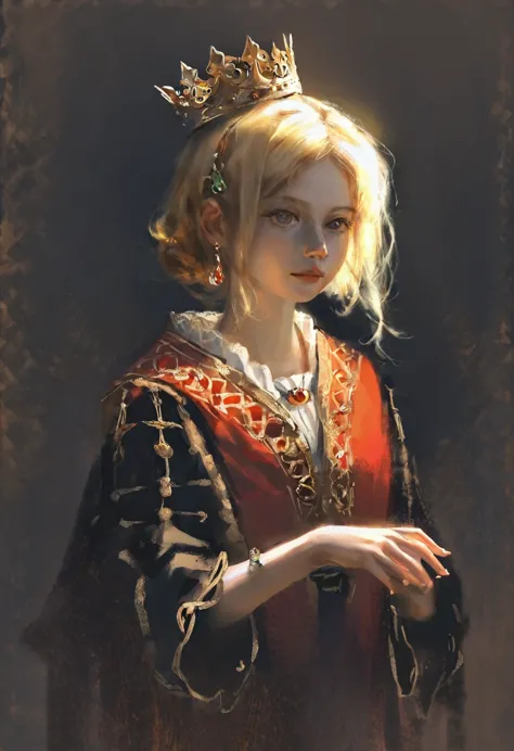 score_9, score_8_up, score_7_up, score_6_up, score_5_up, score_4_up, a blonde girl standing, royal clothes, black background, dr...