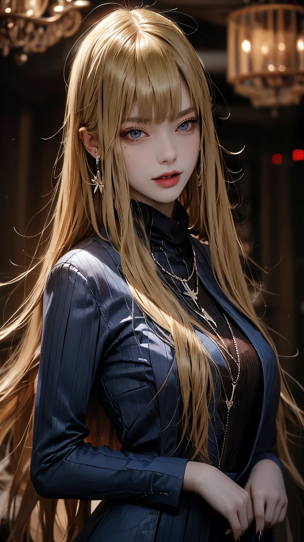 Explore the beauty of a digital masterpiece featuring a captivating young woman with long, flowing blonde hair and mesmerizing blue eyes, brought to life with stunning realism and intricate detail.