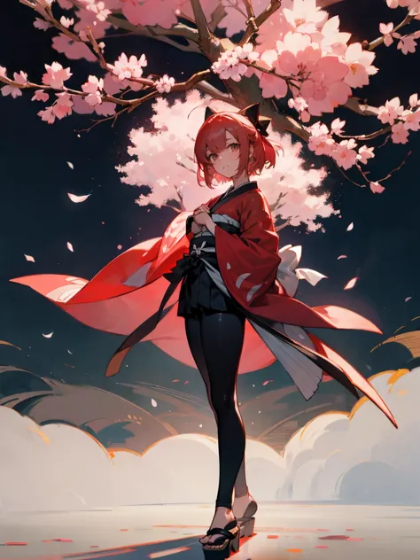 {extremely detailed 8k wallpaper}, {masterpiece}, {best quality}，alone，full body shot，okita souji，short hair, kimono，haori rojo,...