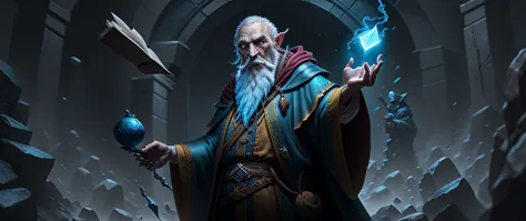 an old wizard doing great devastating spells, Emphasis on your action, ultra detailed textures, layers of textures true to reali...