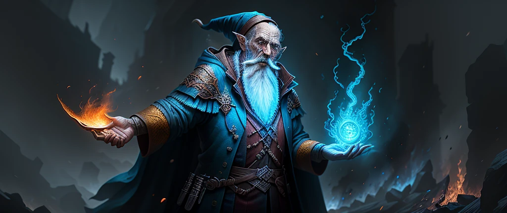 an old fire wizard doing a great spell, Emphasis on your action, ultra detailed textures, layers of textures true to reality, professional lighting, realistic detailing