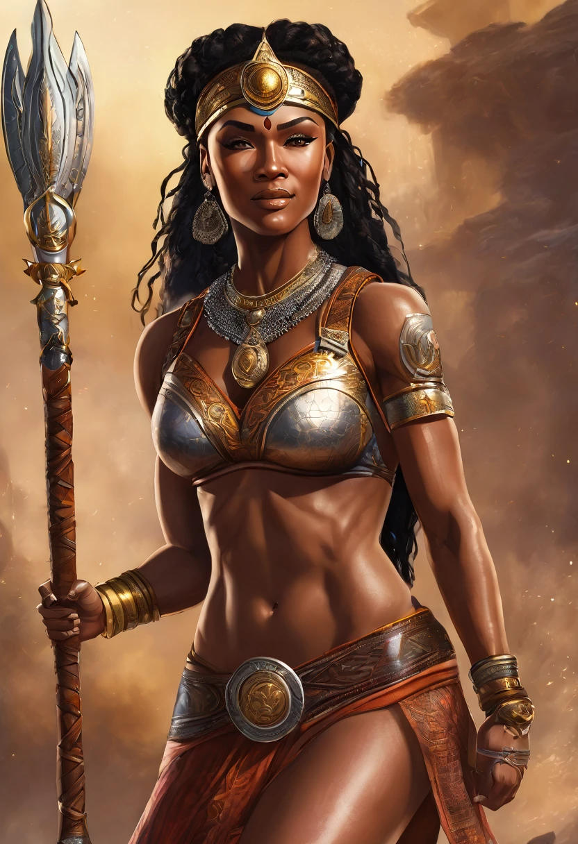 A قوي blessed warrior goddess with an attesctive athletic physique, ألوان البشرة المختلفة, جنسي, قوي, أَخَّاذ, ابتسامة المحبة, مشع 