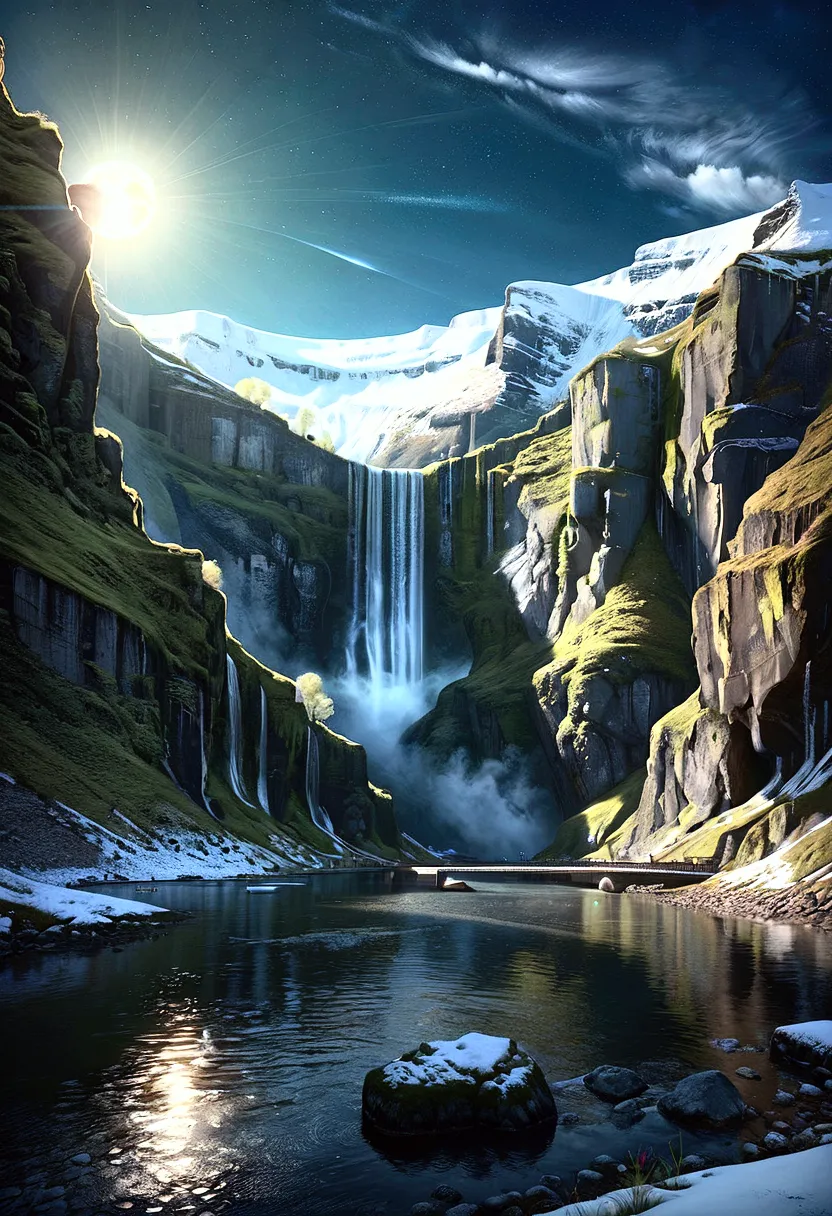 Giant waterfall_realistic fine details, EbonyGoldAI masterpiece, best quality, high quality, high resolution, (((beautiful detai...