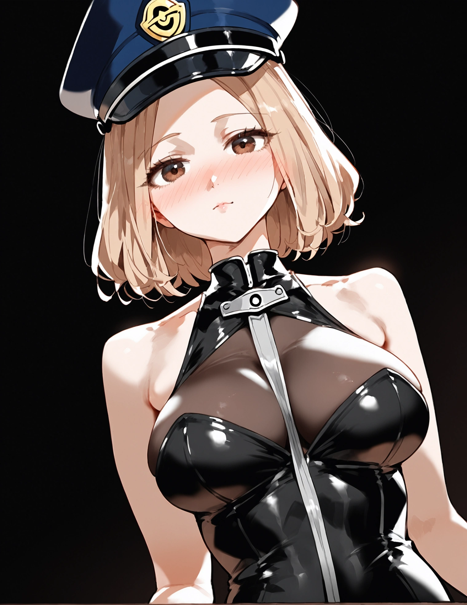 anime aRtwoRk, scoRe_9, scoRe_8_superior, scoRe_7_superior, scoRe_6_superior, scoRe_5_superior, scoRe_4_superior, R,Camie Utsushimi, light bRown haiR, daRk bRown eyes,, bReasts, , big bReasts, , , , she is 24 yeaRs old, , ,hoRny, , , , style_3, ,,  black backgRound, blush, nose blush, Dutch Angle, alone, 