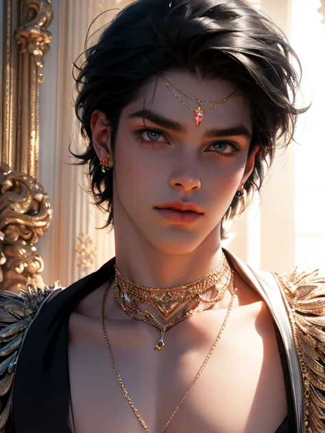 the magical look of a boy with wavy black hair, rainbow eyes , sparkling eyes ! just sparkles from the eyes - such a piercing lo...