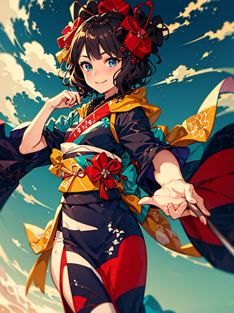 hokusai,highest quality,((highest quality)),((tabletop)),((perfect face)),1 girl,smile,beauty,((holographic))