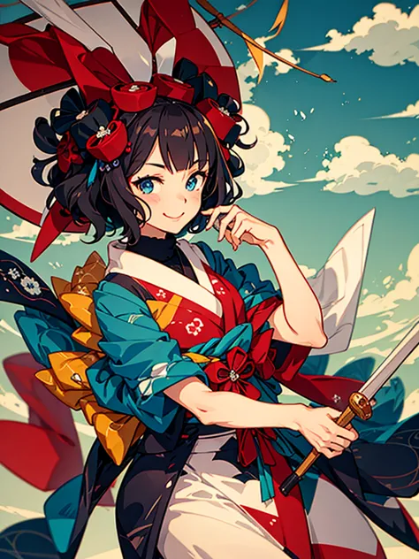 hokusai,highest quality,((highest quality)),((tabletop)),((perfect face)),1 girl,smile,beauty,((holographic))