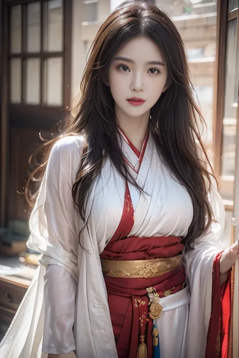 (a detailed, beautiful chinese girl in a dramatic dynamic pose, wearing the traditional hanfu, made with silk fabric, cowboy sho...