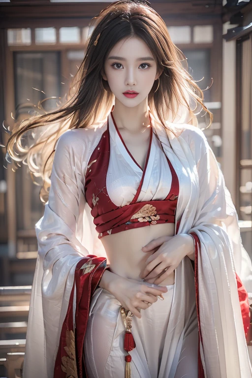 (a detailed, beautiful Chinese girl in a dramatic dynamic pose, wearing the traditional Hanfu, made with silk fabric, cowboy shot, the most beautiful form of chaos, looking at the audience, elegant, fauvist design, bright colors, (best quality, 4k, 8k, highres, masterpiece:1.2), ultra-detailed, (realistic, photorealistic, photo-realistic:1.37), HDR, UHD, studio lighting, ultra-fine painting, sharp focus, physically-based rendering, extreme detail description, professional, vivid colors, bokeh, portraits, concept art, fractal art:1.3, atmospheric, SFW.)