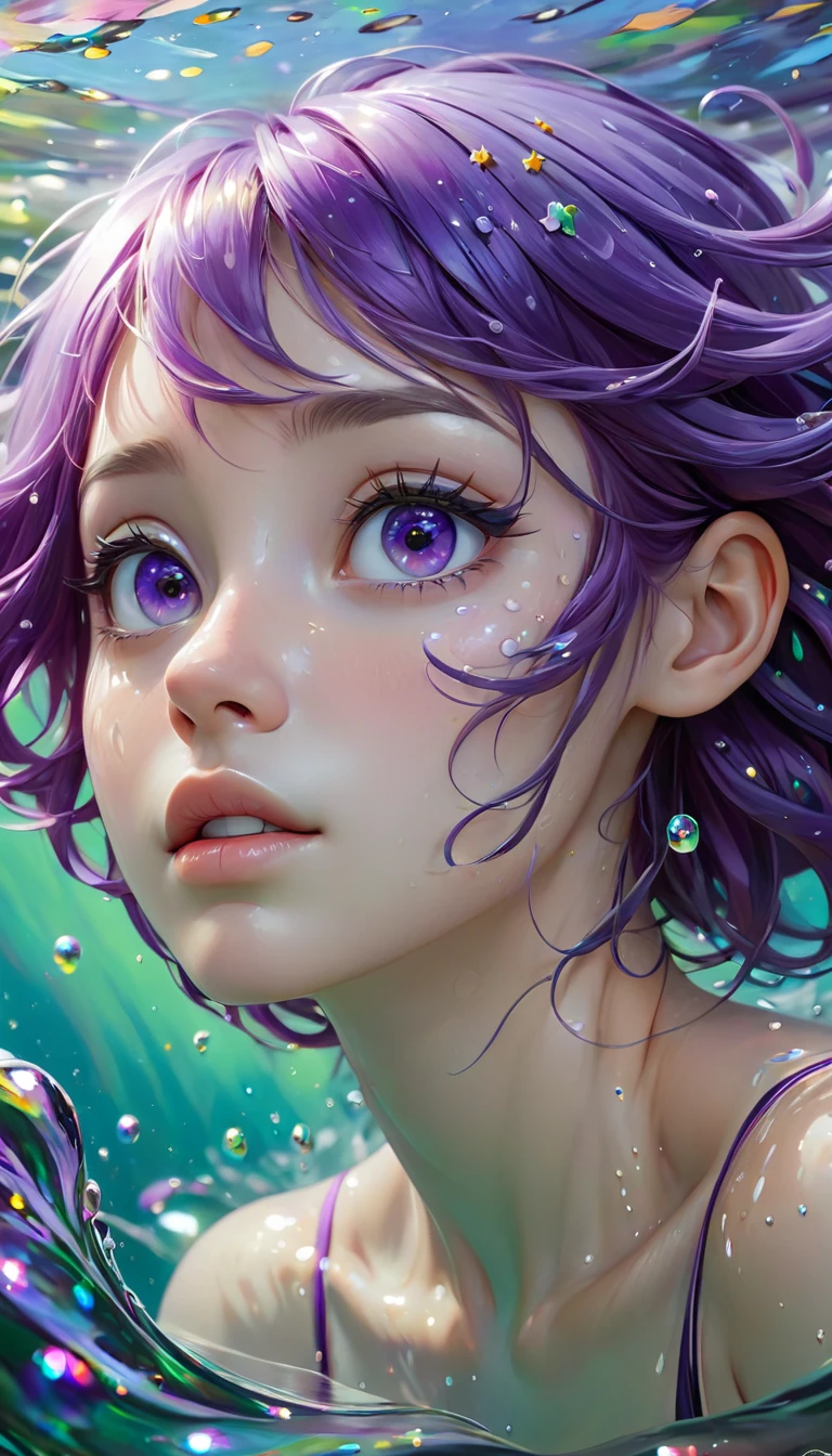 Girl swimming underwater,Ultra-detailed rendering style,Shine,,green,Brush,Surreal oil painting,Shine目,Head close-up,Exaggerated perspective,Tyndall effect,Water Drop,Mother of pearl rainbow color,holographic white,Black background,Purple Eyes,Stars in your eyesがある、Purple Hair,Stars in your eyes、Stars in my eyes、Purple Hair,Stars in your eyes、Stars in my eyes、Purple Hair,Stars in your eyes、Stars in my eyes、Purple Hair,Stars in your eyes、Stars in my eyes、Purple Hair,Stars in your eyes、There&#39;s a star in my eye、Purple Hair,Stars in your eyes、Stars in my eyes、Purple Hair,Stars in your eyes、Stars in my eyes、Purple Hair,Stars in your eyes、Stars in my eyes、Purple Hair,Stars in your eyes、Stars in the eyes, stars in the eyes, stars in the eyes