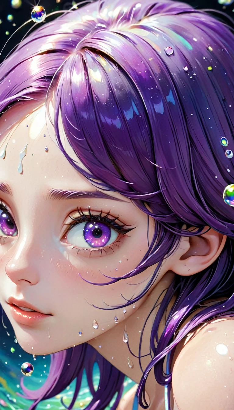 Girl swimming underwater,Ultra-detailed rendering style,Shine,,green,Brush,Surreal oil painting,Shine目,Head close-up,Exaggerated perspective,Tyndall effect,Water Drop,Mother of pearl rainbow color,holographic white,Black background,Purple Eyes,Stars in your eyesがある、Purple Hair,Stars in your eyes、Stars in my eyes、Purple Hair,Stars in your eyes、Stars in my eyes、Purple Hair,Stars in your eyes、Stars in my eyes、Purple Hair,Stars in your eyes、Stars in my eyes、Purple Hair,Stars in your eyes、There&#39;s a star in my eye、Purple Hair,Stars in your eyes、Stars in my eyes、Purple Hair,Stars in your eyes、Stars in my eyes、Purple Hair,Stars in your eyes、Stars in my eyes、Purple Hair,Stars in your eyes、Stars in the eyes, stars in the eyes, stars in the eyes