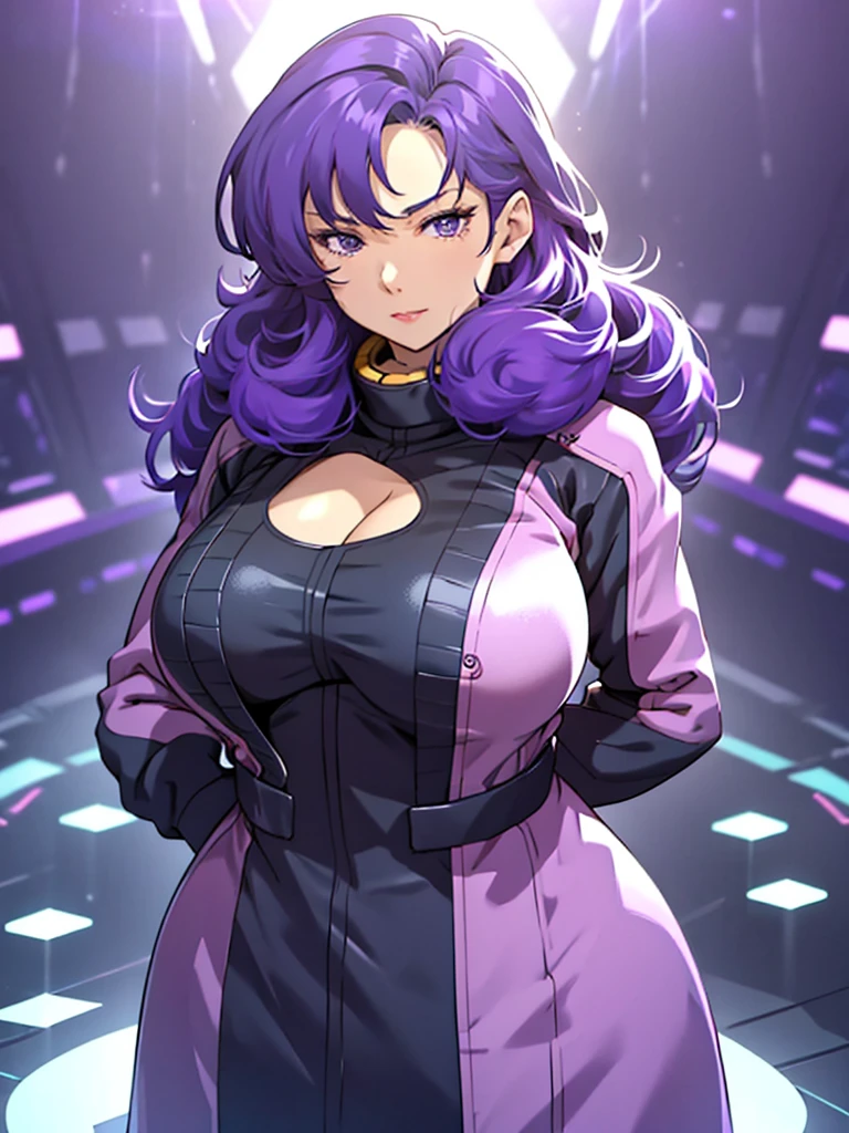 Solo, whole body, large breast, standing, not looking at the viewer, purple hair