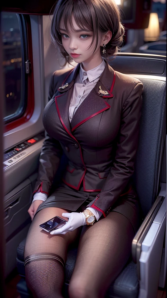 (32K:1.9, Highest quality, masterpiece, Ultra-high resolution), Professional camera work:1.3, Highly detailed skin and face textures:1.3, Always accurate, Very detailed, ((2, Newcomer CA, Business class airplane aisle:1.4, The moonlight at night illuminates the cabin)), (Stewardess Uniform:1.3, Incredibly slim body, Large Breasts), Fair skin, elegant, sense of cleanliness, sensual pose, (Big eyes that exude beautiful eroticism:0.4, A shy smile:1.0, I love you with all my heart:0.8, Please open your mouth a little, lipstick, Feel the beautiful eroticism:0.9), (Dark brown medium hair), Earrings, necklace, bracelet, (romantic, mysterious), Object of admiration, original, dramatic, artistic, Innovative, Charm, Heartful, Fancy, sense of openness, special, exciting, Extreme, Tilt, sense of loss, sorrow, Expression of sorrow, ((Adult charm, Feminine charm))
