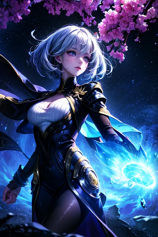 (woman\(student, 15 years old, ＪＫ, short hair, Silver Hair, Floating Hair, Space-colored eyes, Black sailor suit\(Of high school\), Pale skin, Tired face, No shine in the eyes\) Looking up at the sky), (Many goldfish are swimming in the air), Beautiful sky, Beautiful Clouds, Colorful summer flowers are blooming everywhere., (Transparent bubbles shine like prisms here and there in the sky), The midday moon and the midday star shine in the sky, woman is at messy downtown, break ,quality\(8k,非常に精細なCGユニットのwallpaper, masterpiece,High resolution,top-quality,top-quality real texture skin,Surreal,Increase the resolution,RAW Photos,最高quality,Very detailed,wallpaper,Cinema Lighting,Ray-tracing,Golden Ratio\),(Long Shot),Wide Shot,