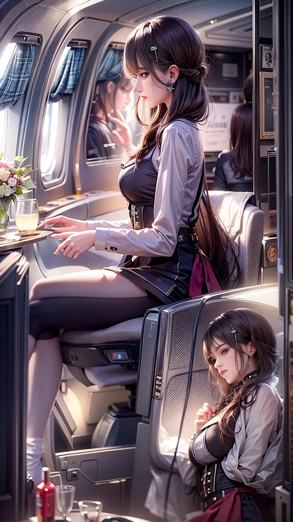 (32K:1.9, Highest quality, masterpiece, Ultra-high resolution), Professional camera work:1.3, Very detailedな肌と顔の質感:1.3, Always accurate, Very detailed, ((23 years old, Newcomer CA, Business class airplane aisle:1.4, The moonlight at night illuminates the cabin)), (Stewardess Uniform:1.4, Incredibly slim body, Large Breasts), Fair skin, elegant, sense of cleanliness, Sensual pose, (Big eyes that exude beautiful eroticism:0.4, A shy smile:1.0, I love you with all my heart:0.8, Please open your mouth a little, lipstick, Feel the beautiful eroticism:0.9), (Dark brown medium hair), Earrings, necklace, bracelet, (romantic, mysterious), Object of admiration, original, dramatic, artistic, Innovative, Charm, Heartful, Fancy, sense of openness, special, exciting, Extreme, Tilt, sense of loss, sorrow, sorrowの表現, ((The charm of youth, Feminine charm))
