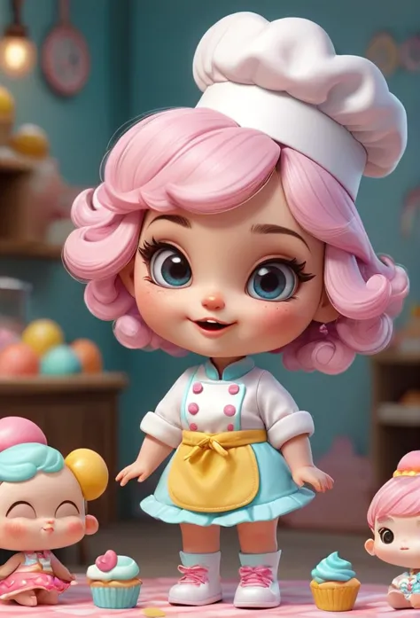 create a series of cute baby chibi style dolls with a cute candyland chef theme, each with lots of detail and in 8k resolution. ...