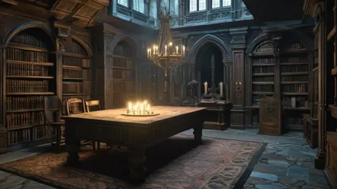 in the depths of a dark medieval castle, hidden away like a forgotten secret, lies a small, ancient library. the room is cramped...