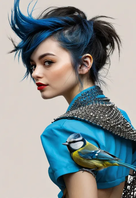 blue tit (bird), 8k, hyper detailed, atompunk, conrad roset