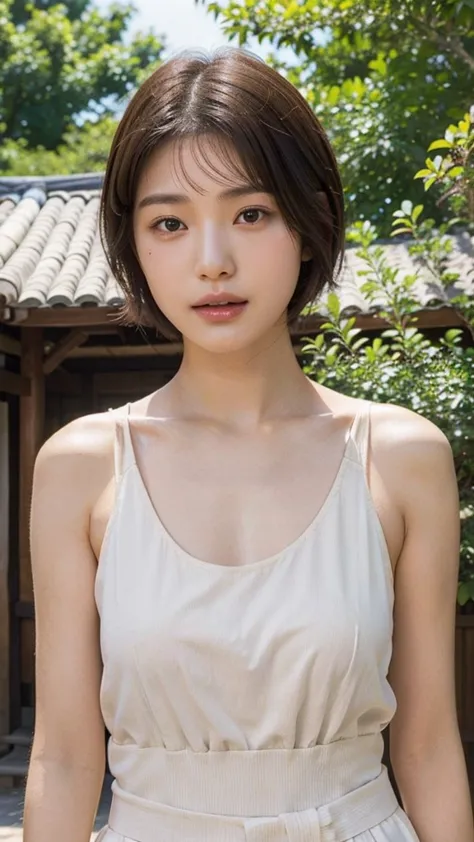 Model actress、Japanese women、One Woman、summer、photograph、Upper Body、short hair、Outdoor、looking at the camera
