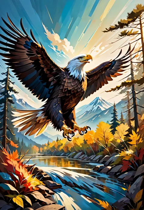 "visualize an interpretation of an eagle.  to capture its movement and energy in a unique and abstract way. incorporate bold col...