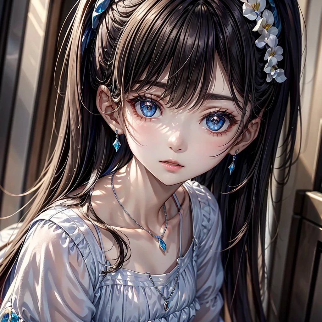 Quartz. Louis (luxury wheels) (Azure Lane), 1 girl, hair accessories, earrings, necklace, portrait, Silver dress, Revealing clothes, looking at the audience, alone