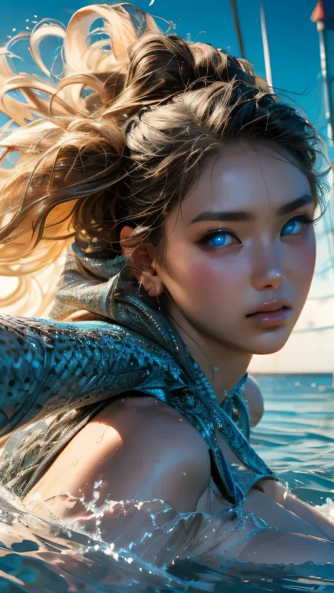 8kuhd, (photorealistic:1.5), sharp focus, one girl, sea queen churning up a storm, highly detailed natural skin, skin dimples, i...