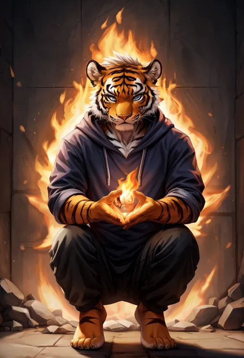 (((barefoot furry character, full body, cinematic setting, tiger boy, plantigrade))) 

(((i am not a hero)))
(((i’m not what you...