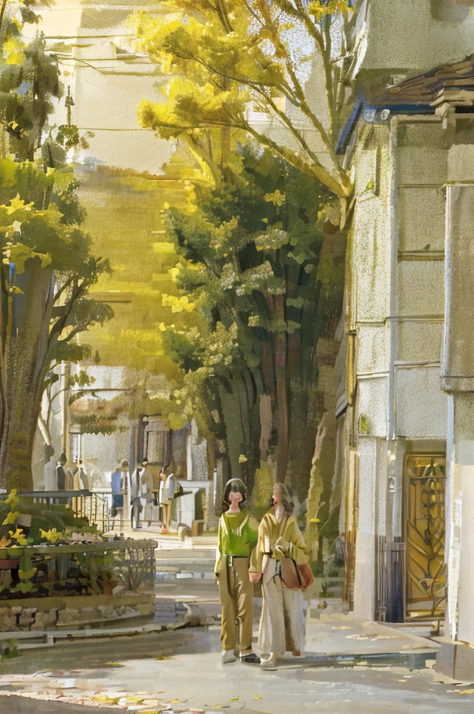 two different areas representing two homes On the left, a green and cozy forest with details such as tall trees and flowers. On the right, a forest with warmer and golden tones, perhaps with a touch of honey in the atmosphere.