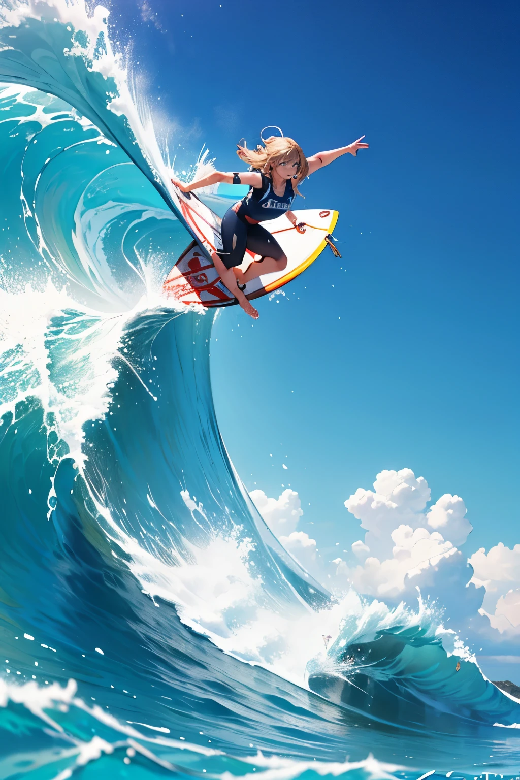 Female surfer riding a wave in the ocean early in the morning、surfing、  big wave surfing、Tube Wave、surfingの写真、Extreme Sports Photography、(Highest quality, masterpiece, High resolution)、8k、wallpaper