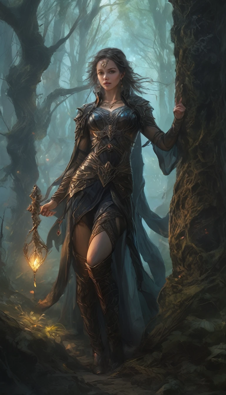 Are you okay, (Best illustrations), 8k resolution, Intricate isetails, Highest quality, Realistic, Ultra isetailed, Best lighting, Best Shadow, Ultra His, Fantasy art, RPG Art, Realistic art, an ultra wide picture of underground Druid Forest intense details, masterpiece, Best details: 1.5) And the human woman (intense details, masterpiece, Best details: 1.5) Casting a Spell, Red magic light (intense details, masterpiece, Best details: 1.5), Wearing leather armor (intense details, masterpiece, Best details: 1.5), Wearing a cape (intense details, masterpiece, Best details: 1.5), Put on your boots, High heel boots, Sacred Symbols, Blue light from the symbol, Dynamic Hair, Strong Eyes, Dynamic eyes, is&is human female (intense details, masterpiece, Best details: 1.5), Black Hair, Long Hair, Fantasy [underground] (intense details, masterpiece, Best details: 1.5), [underground] Druid Forest, Waterfall details, rich Fantasy underground life details (intense details, masterpiece, Best details: 1.5) ,Stone Pillar (intense details, masterpiece, Best details: 1.5), animal, Water gushes forth, Soft Light, phosphoric acid. Dynamic Light (intense details, masterpiece, Best details: 1.5), Background fungi, Celestial Background, ((An atmosphere of worship)), 細部までこisわった, Highest quality, High resolution, Ultra Wide Angle