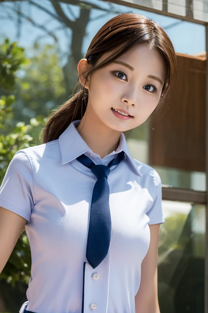 Una chica, Hermoso, Uniformes escolares, Tiro superior del cuerpo, atar, Aula escolar japonesa