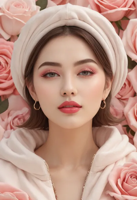 feminine, high detail and quality, 8k ultra hd, 3d, beautiful woman, fuller lips, plump, night, mysterious rose, fashion magazin...