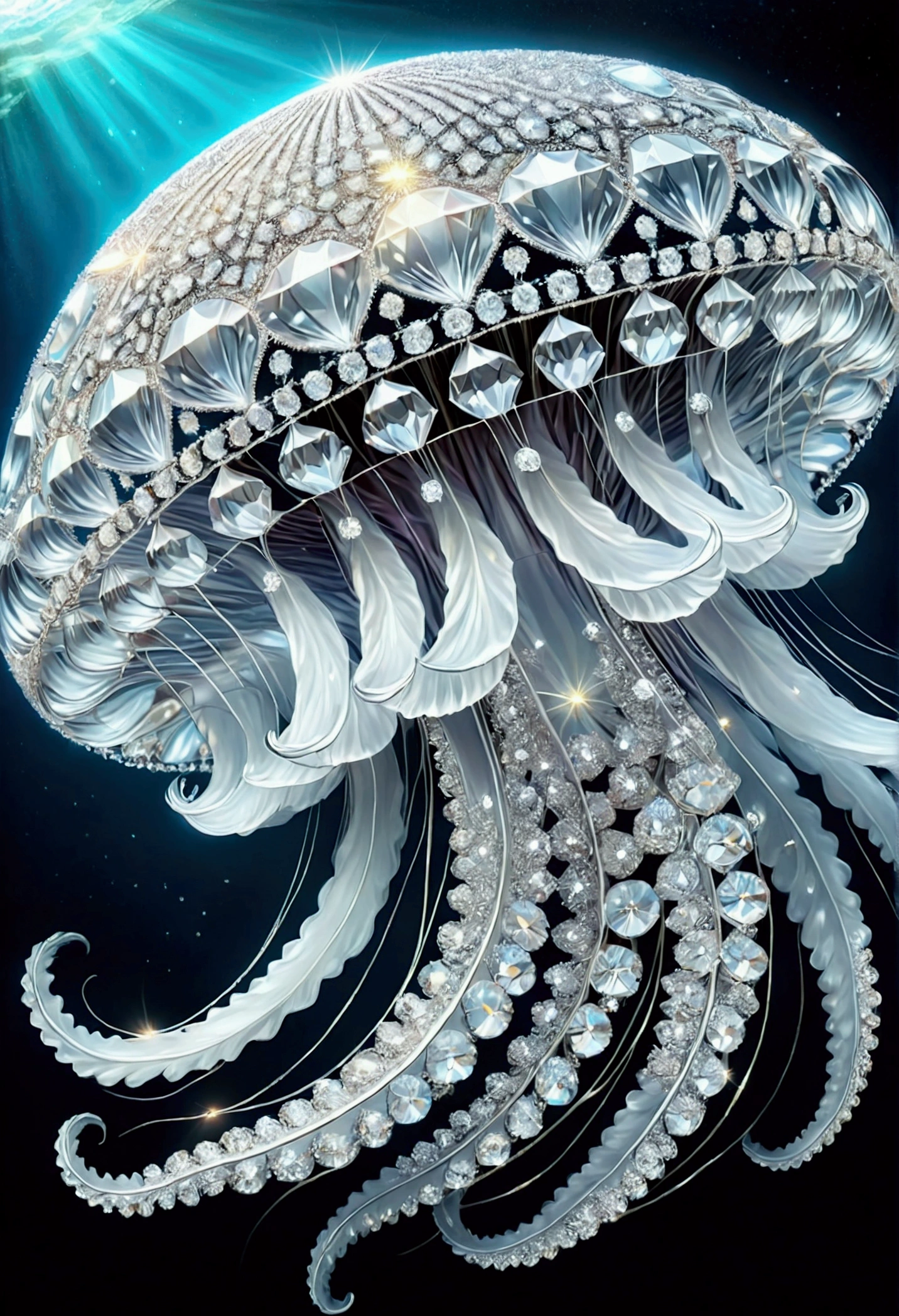 all made of diamonds, diamondMW, countless diamonds, jellyfish, best quality, (masterpiece:1.2), high quality, Highres, (hyper detailed), photorealistic,