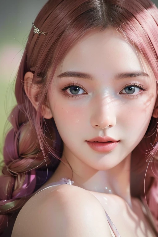 (best quality, 4K, 8K, high-resolution, masterpiece), ultra-detailed, colorful pastel, beautiful young woman, digital art, detailed facial features, light pink tones, emerald tones, charming character illustrations, soft focus, intricate design, gentle expression, ethereal atmosphere, vibrant colors, delicate details, artistic elegance, high detail, high resolution.