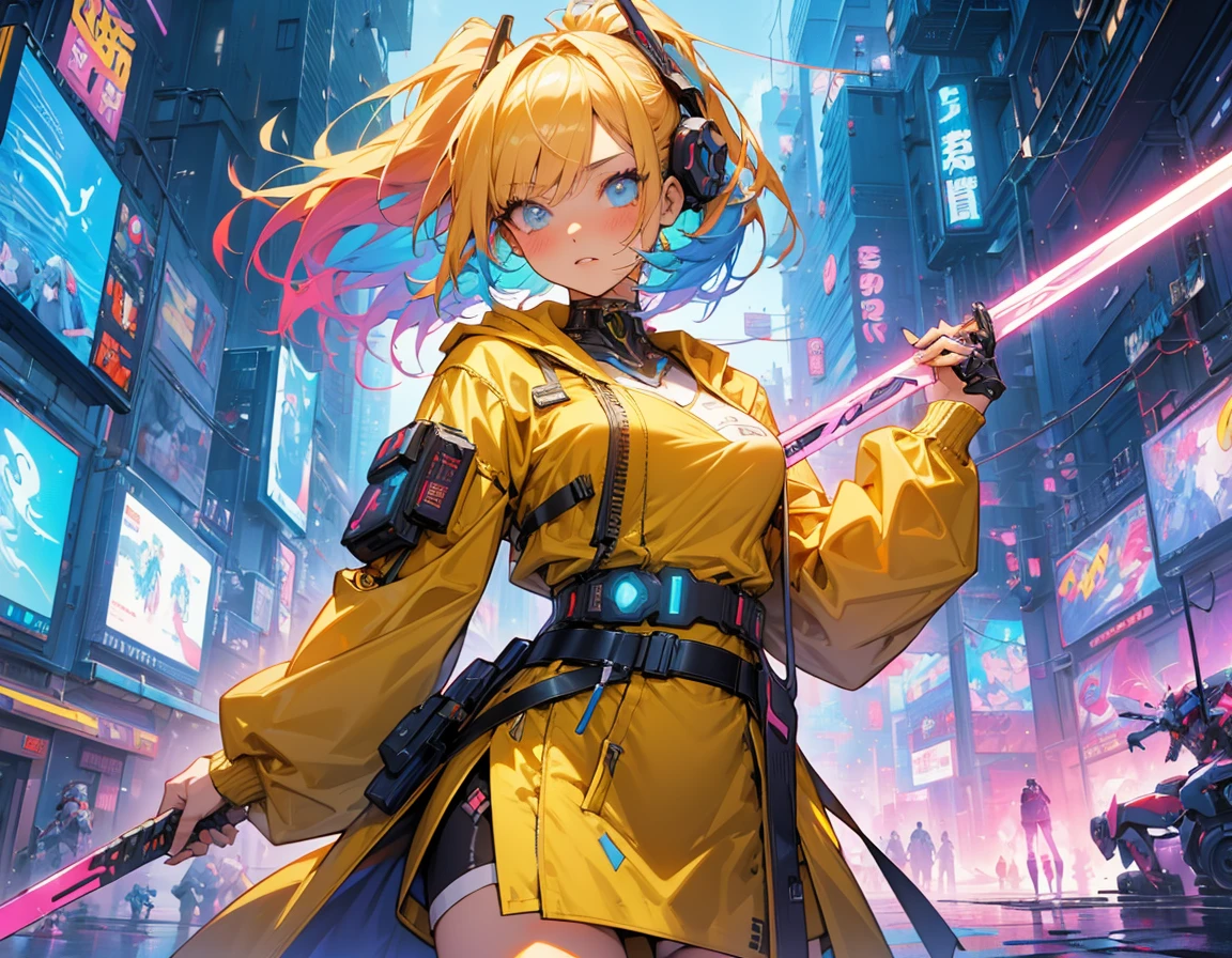 Anime girl with sword in night city, digital Cyberpunk anime art, Anime Cyberpunk art, Anime Style 4k, Cyberpunk Anime Girl, Cyberpunk anime art, Modern cyberpunk anime, Digital Cyberpunk - Anime Art, Cyberpunk Anime Girl mech, female Cyberpunk Anime Girl, Bright Cyberpunk Glow, Cyberpunk art style, Best anime 4k konachan wallpaper, Anime Cyberpunk