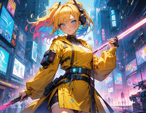 anime girl with sword in night city, digital cyberpunk anime art, anime cyberpunk art, anime style 4k, cyberpunk anime girl, cyb...