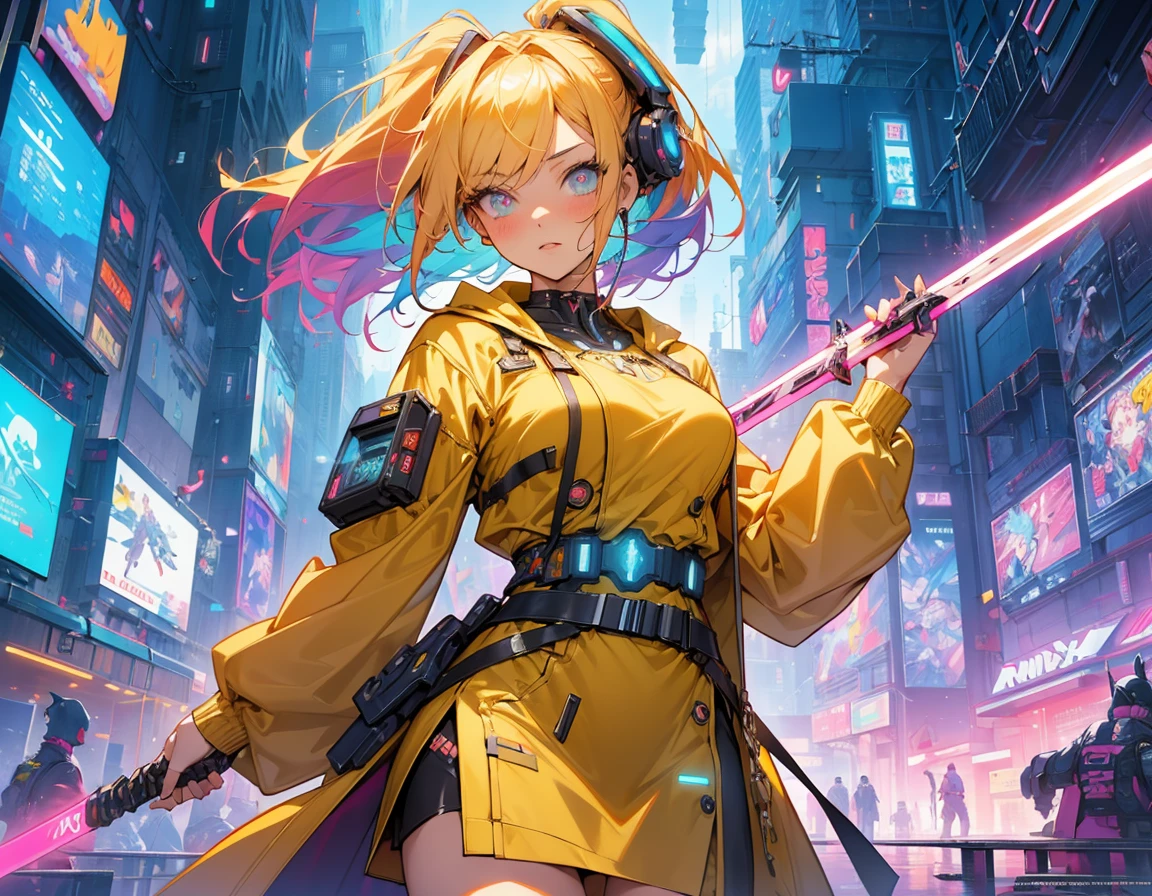 Anime girl with sword in night city, digital Cyberpunk anime art, Anime Cyberpunk art, Anime Style 4k, Cyberpunk Anime Girl, Cyberpunk anime art, Modern cyberpunk anime, Digital Cyberpunk - Anime Art, Cyberpunk Anime Girl mech, female Cyberpunk Anime Girl, Bright Cyberpunk Glow, Cyberpunk art style, Best anime 4k konachan wallpaper, Anime Cyberpunk