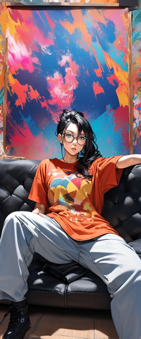 make a photo of an anime character in the manga series (one piece) named (nico robin) with long black hair, glasses attached to ...