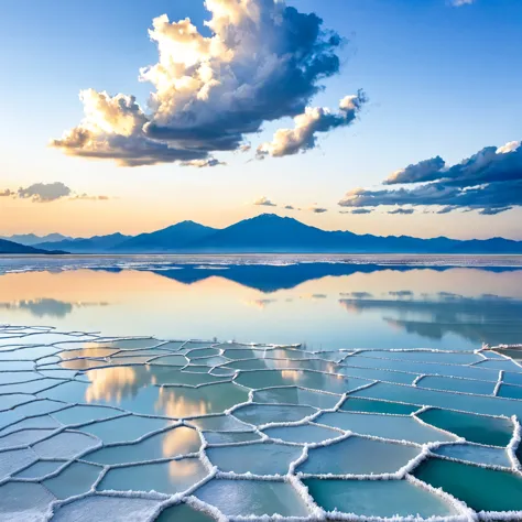 the sky and sea are as clear as those of yuuni salt lake.