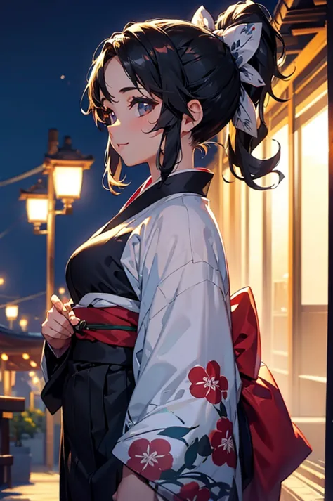 (((beautiful))), (((yukata, kimono))), ((black hair, ponytail, ribbon)), small breasts, sweat, (((intricate details))), high res...