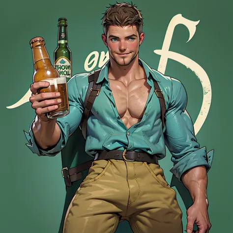 ,SOLO MAN ,  tavern ambiance and  background、detailed face , detailed body part , detailed hands , detailed fingers, A handsome ...